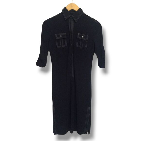 Express Short Sleeve Shirt Dress-Size 3/4-Contrast Stitching-Pockets-Collared - Picture 2 of 9